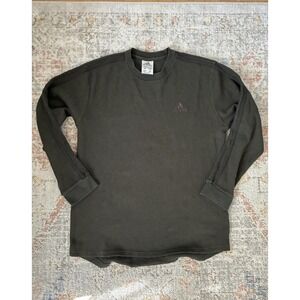 Adidas Waffle Knit Streetwear Long Sleeve Shirt Olive Green Men's L Y2K-Skater